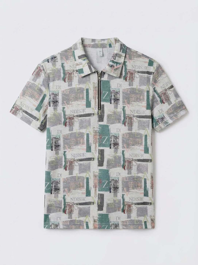 Men's Premium Printed Half-Zip Regular fit T-Shirt
