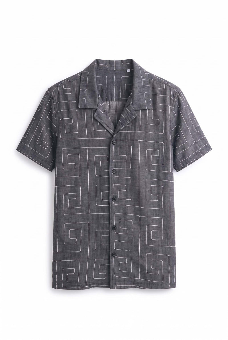 Men's Premium Double-Breasted Printed Cuban Collar Shirt