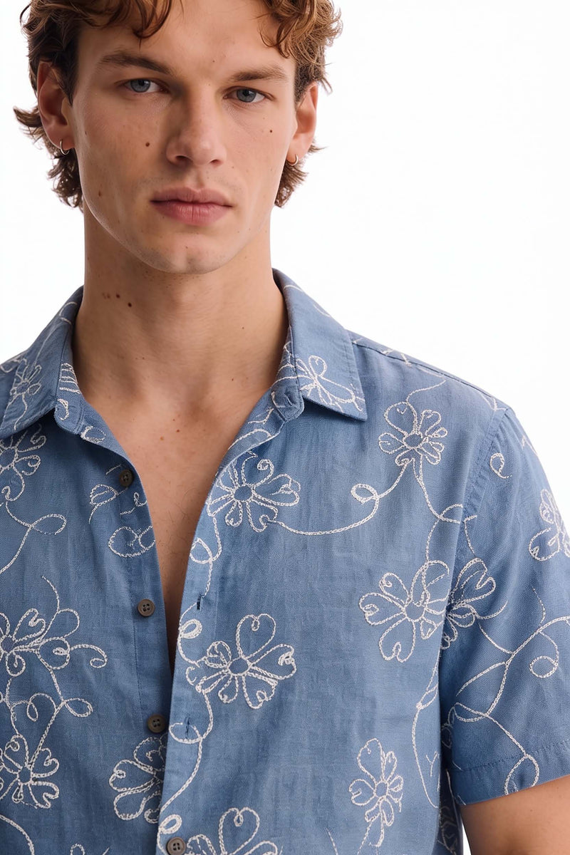 Men's Premium Line-Art Floral Printed Casual Shirt
