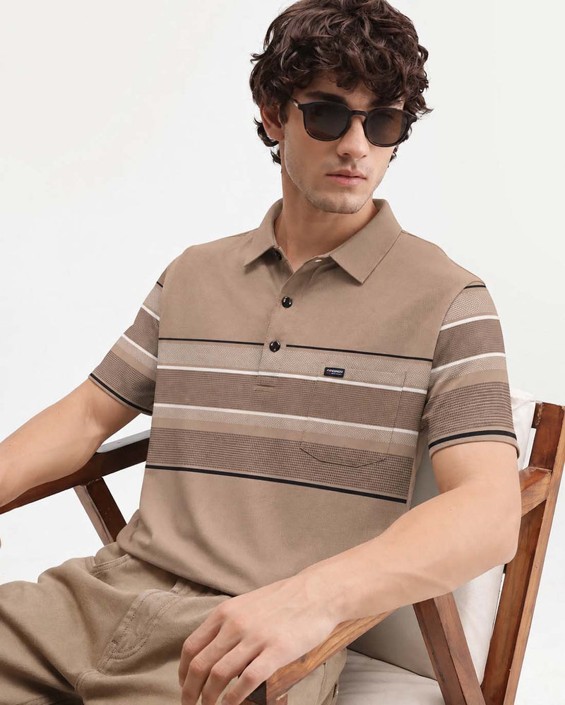 Men’s Premium Textured Polo with Striped Panel Design T-shirt