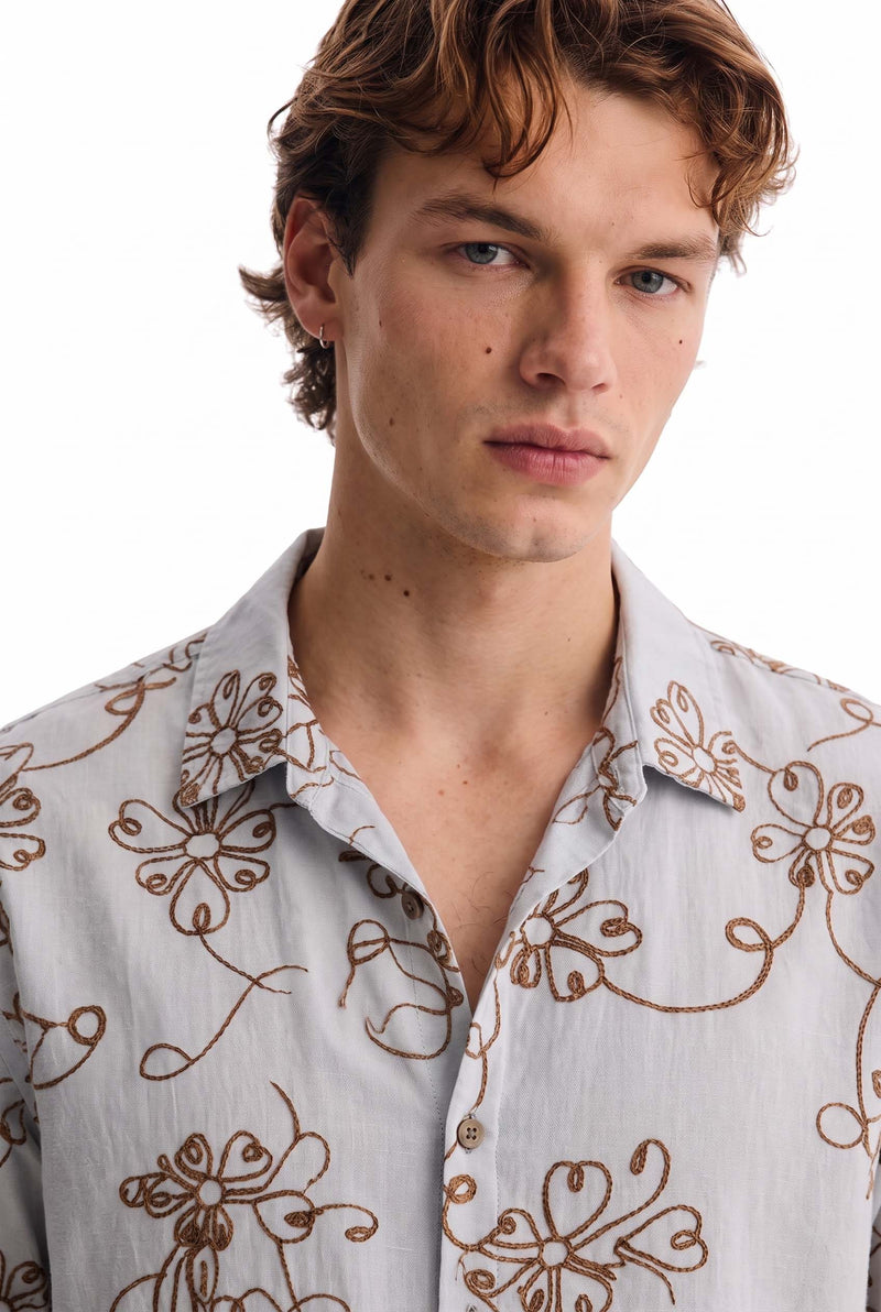 Men's Premium Line-Art Floral Printed Casual Shirt