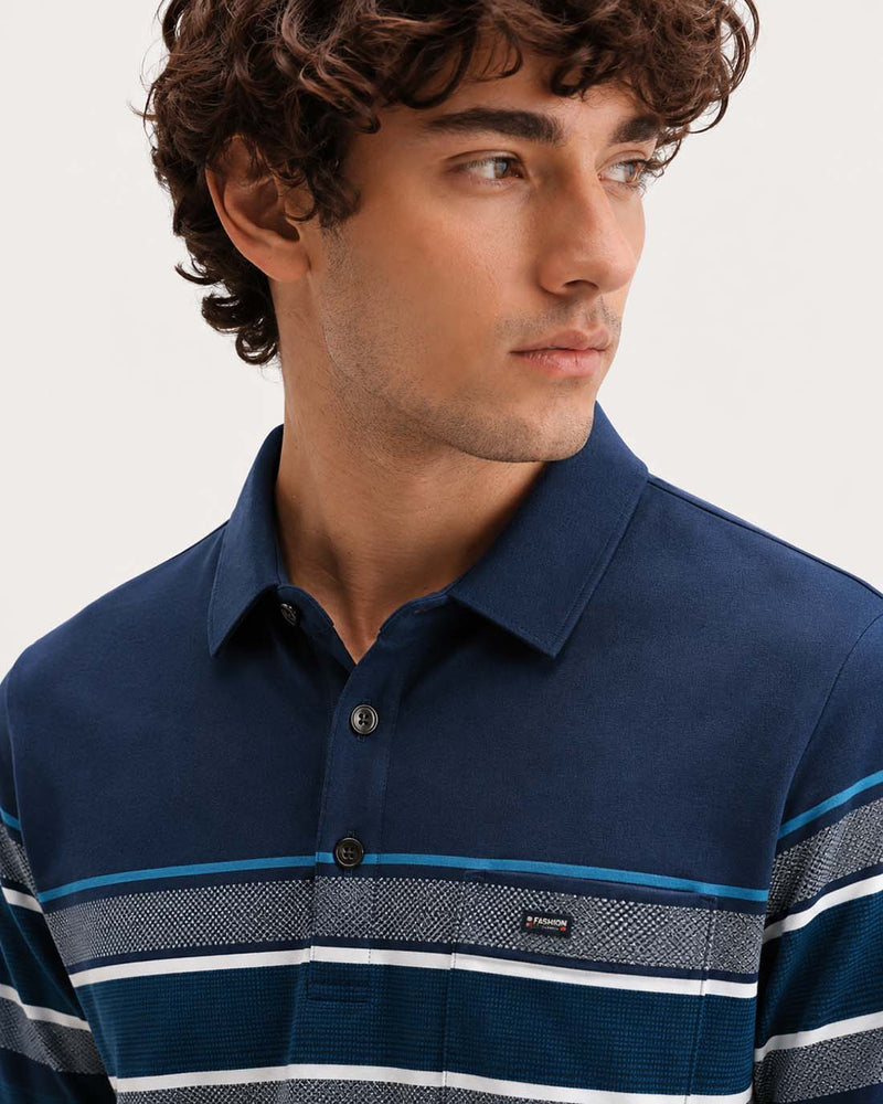 Men’s Premium Textured Polo with Striped Panel Design T-shirt