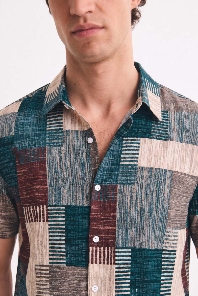 Men's Premium Multicolor Abstract Patchwork Short-Sleeve Casual Shirt