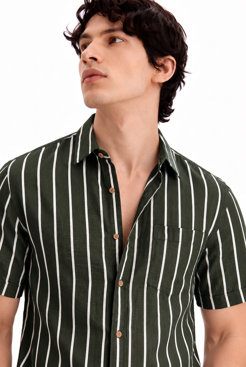 Men's Premium Striped Short-Sleeve Cuban Collar Shirt