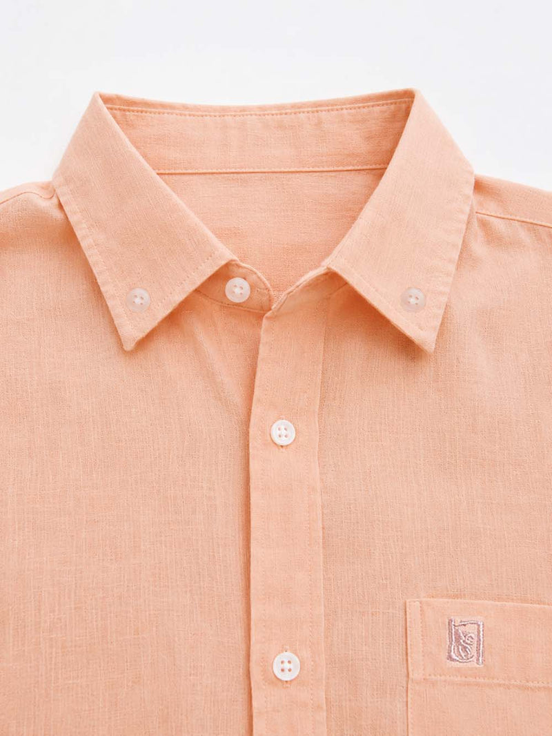 Men’s Linen-Cotton Short Sleeve Button-Down Shirt with Chest Pocket