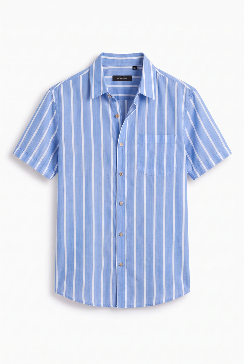 Men's Premium Striped Short-Sleeve Cuban Collar Shirt