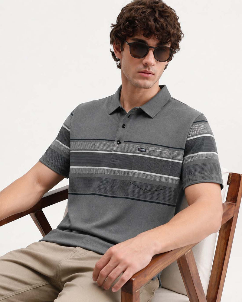 Men’s Premium Textured Polo with Striped Panel Design T-shirt