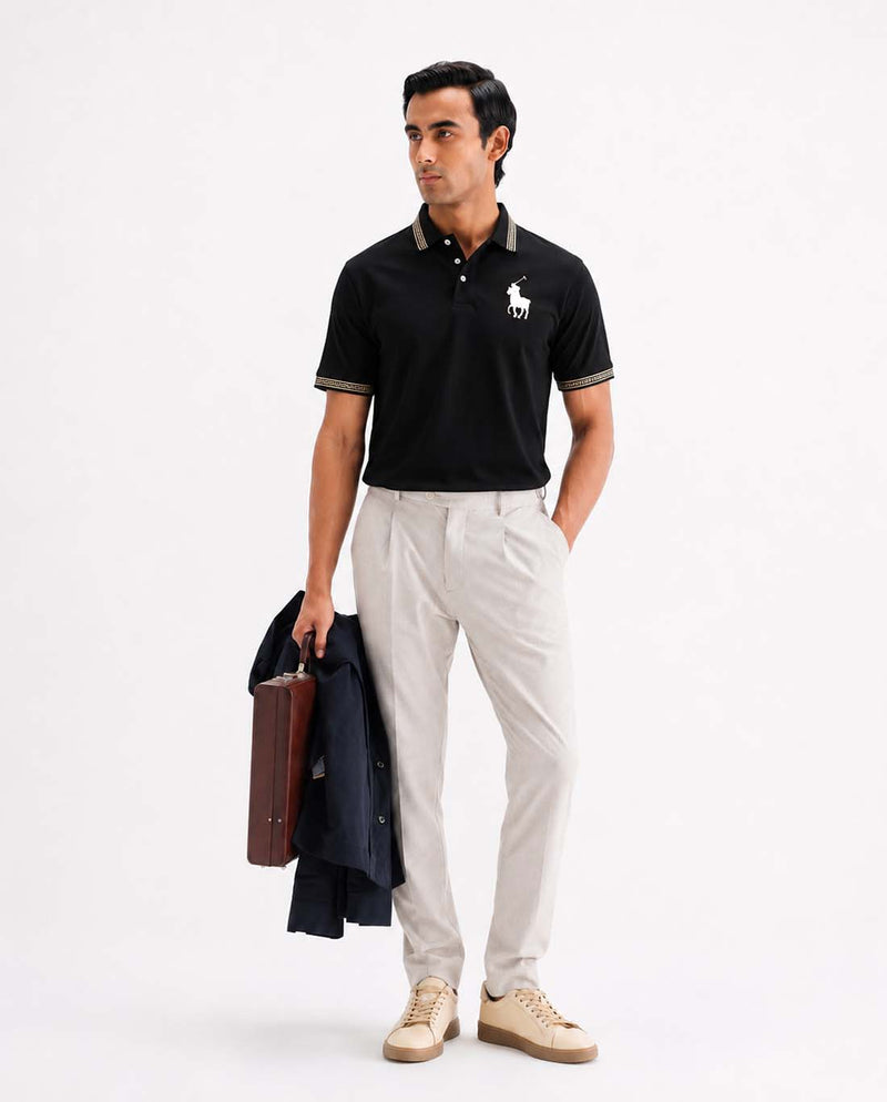 Men’s Premium Cotton Polo Shirt with Contrast Greek Key Collar shirt