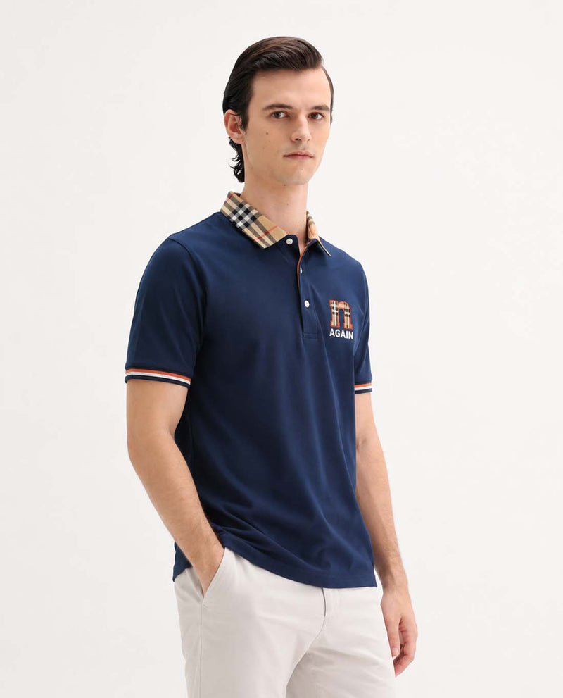 Men’s Premium Cotton Polo Shirt with Contrast Plaid Collar T-shirt