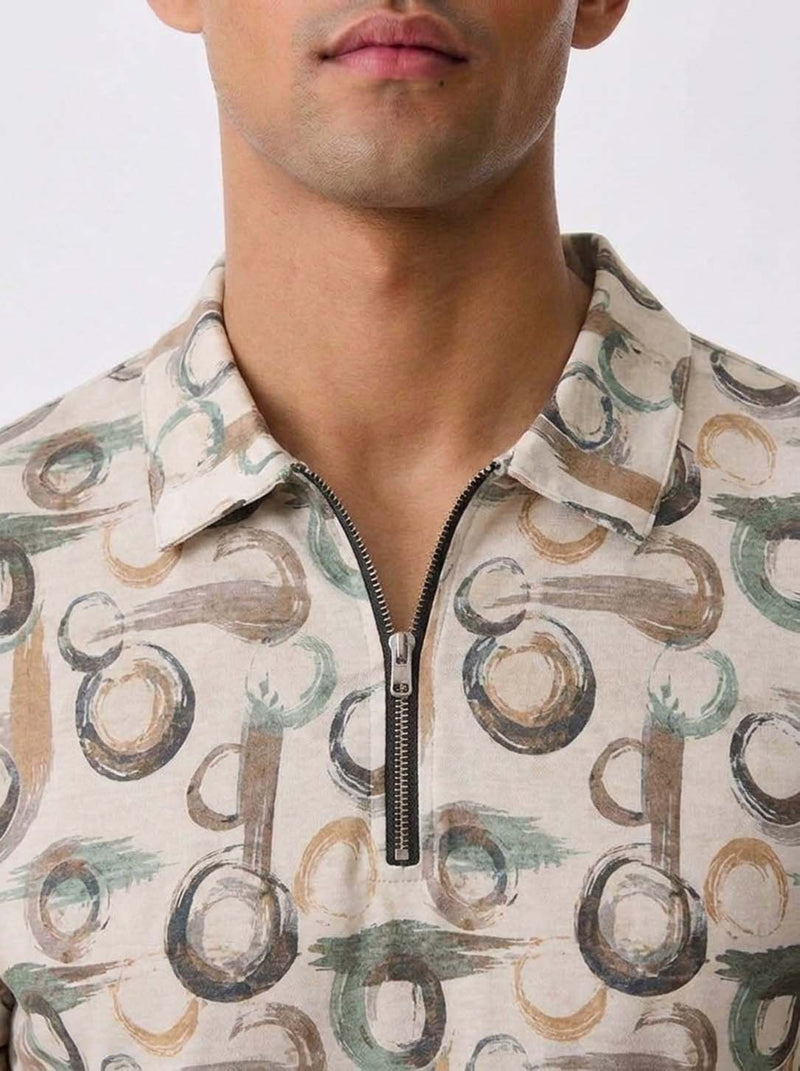 Men's Premium Printed Half-Zip Regular fit T-Shirt