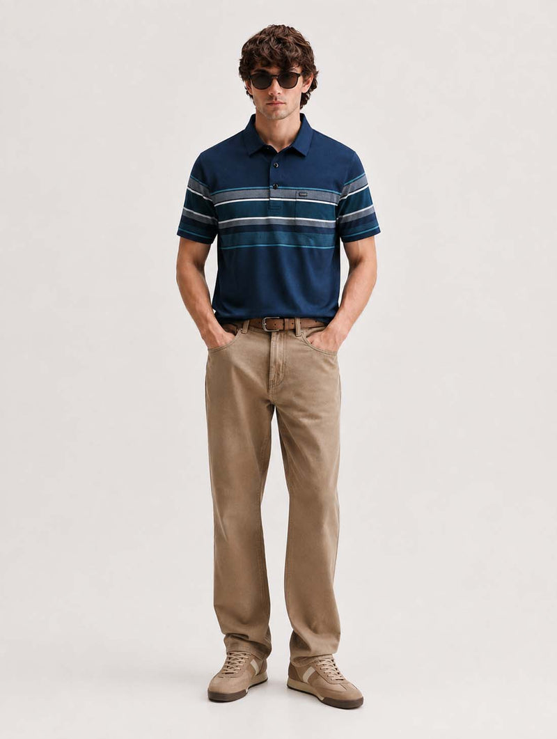 Men’s Premium Textured Polo with Striped Panel Design T-shirt