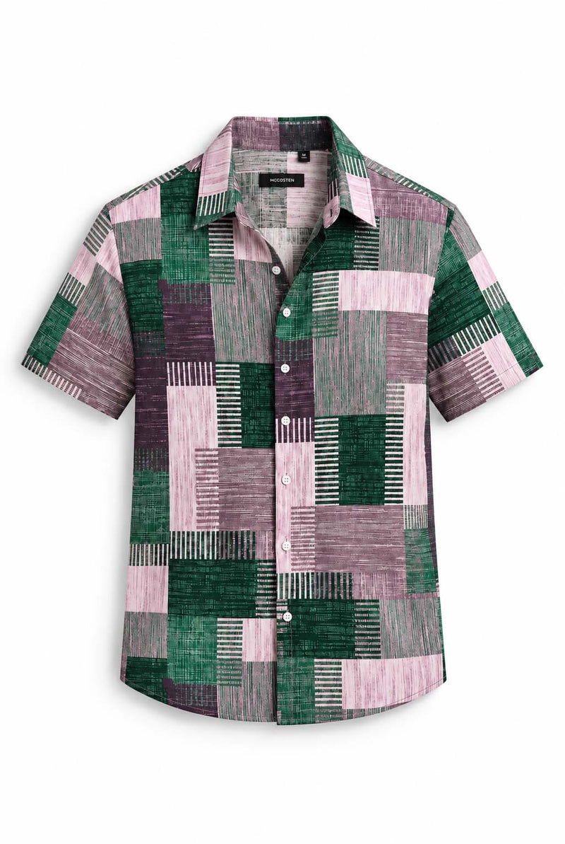 Men's Premium Multicolor Abstract Patchwork Short-Sleeve Casual Shirt