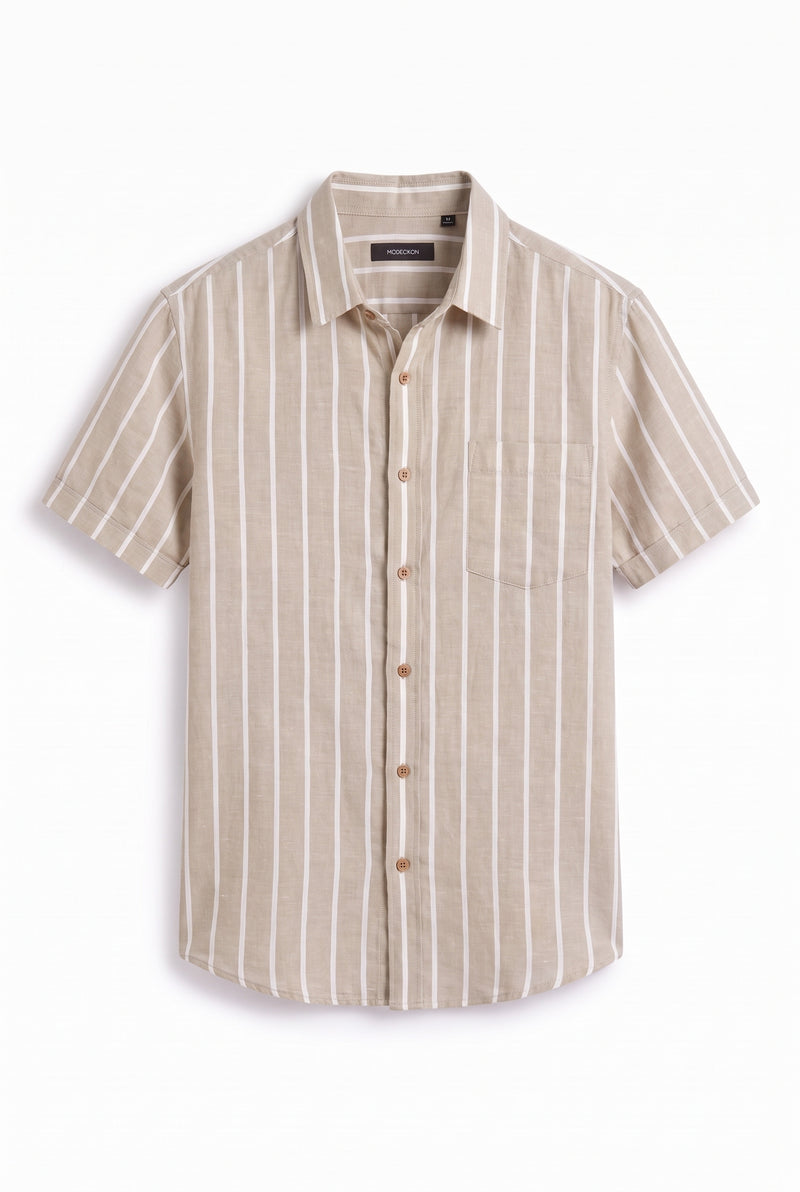 Men's Premium Striped Short-Sleeve Cuban Collar Shirt