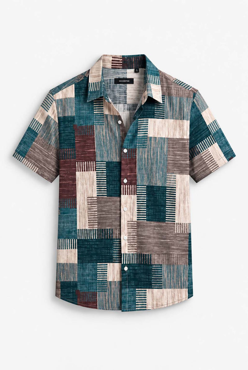 Men's Premium Multicolor Abstract Patchwork Short-Sleeve Casual Shirt