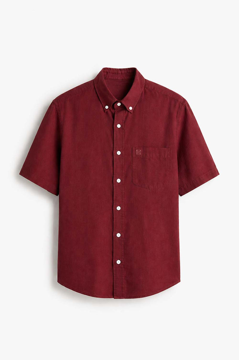 Men’s Linen-Cotton Short Sleeve Button-Down Shirt with Chest Pocket