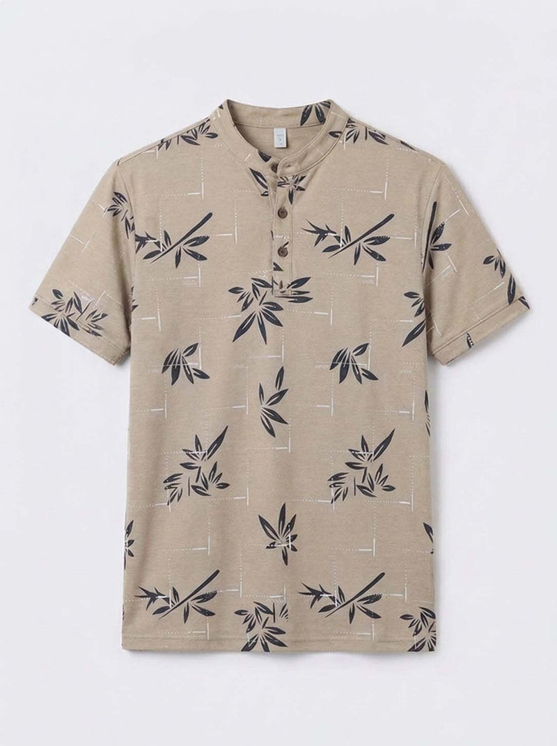 Men's Premium Printed Mandarin Collar Henley T-Shirt