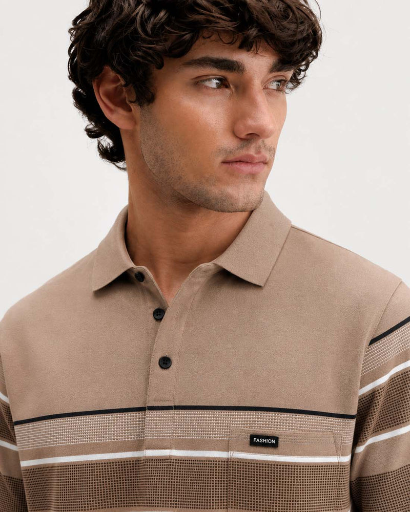 Men’s Premium Textured Polo with Striped Panel Design T-shirt