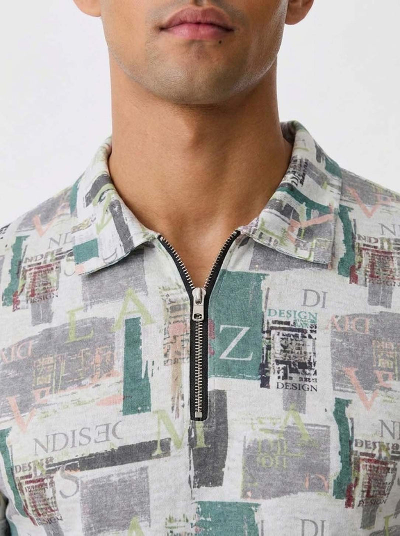 Men's Premium Printed Half-Zip Regular fit T-Shirt