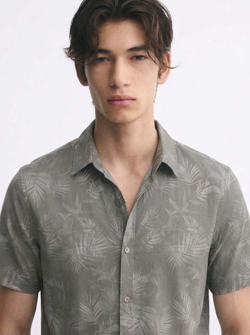 Men's Premium Leaf Printed Cuban Collar Shirt