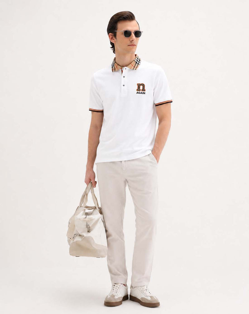 Men’s Premium Cotton Polo Shirt with Contrast Plaid Collar T-shirt