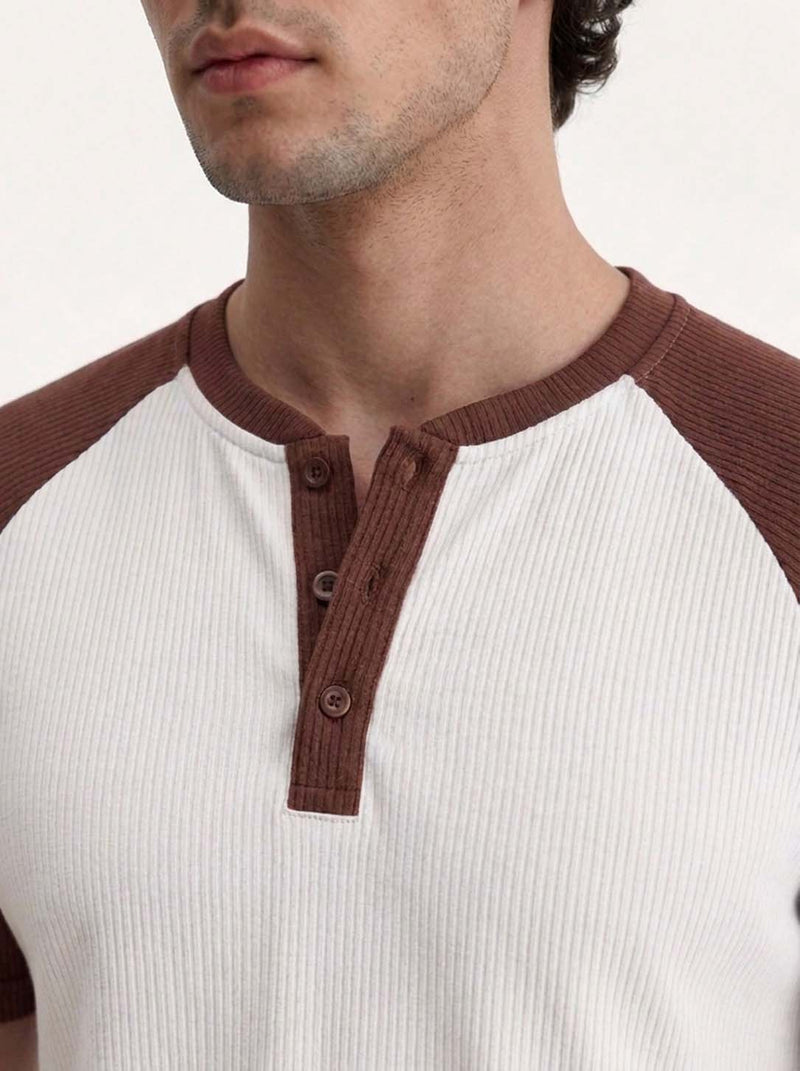 Men's Premium Ribbed Henley Neck Raglan T-Shirt