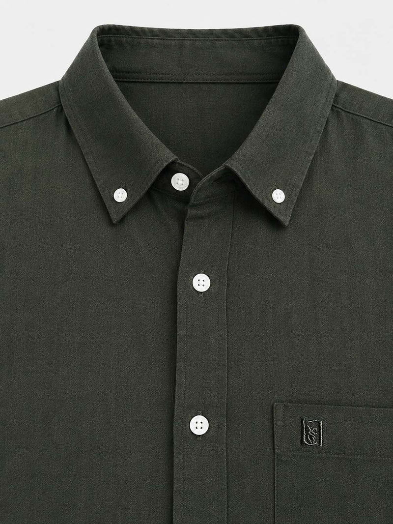 Men’s Linen-Cotton Short Sleeve Button-Down Shirt with Chest Pocket