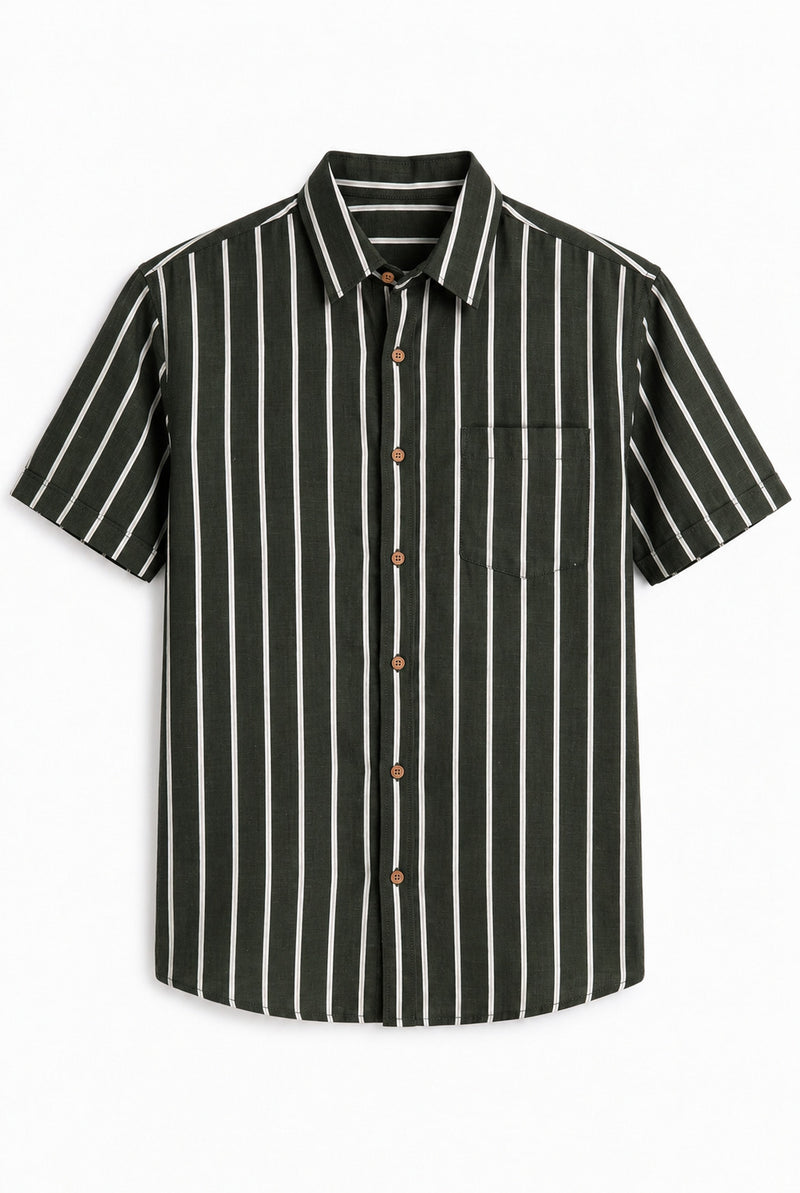 Men's Premium Striped Short-Sleeve Cuban Collar Shirt