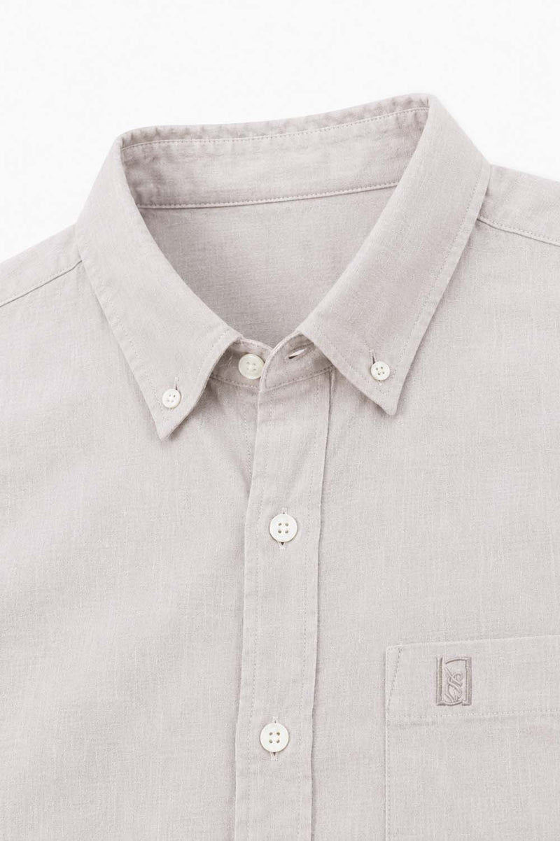 Men’s Linen-Cotton Short Sleeve Button-Down Shirt with Chest Pocket