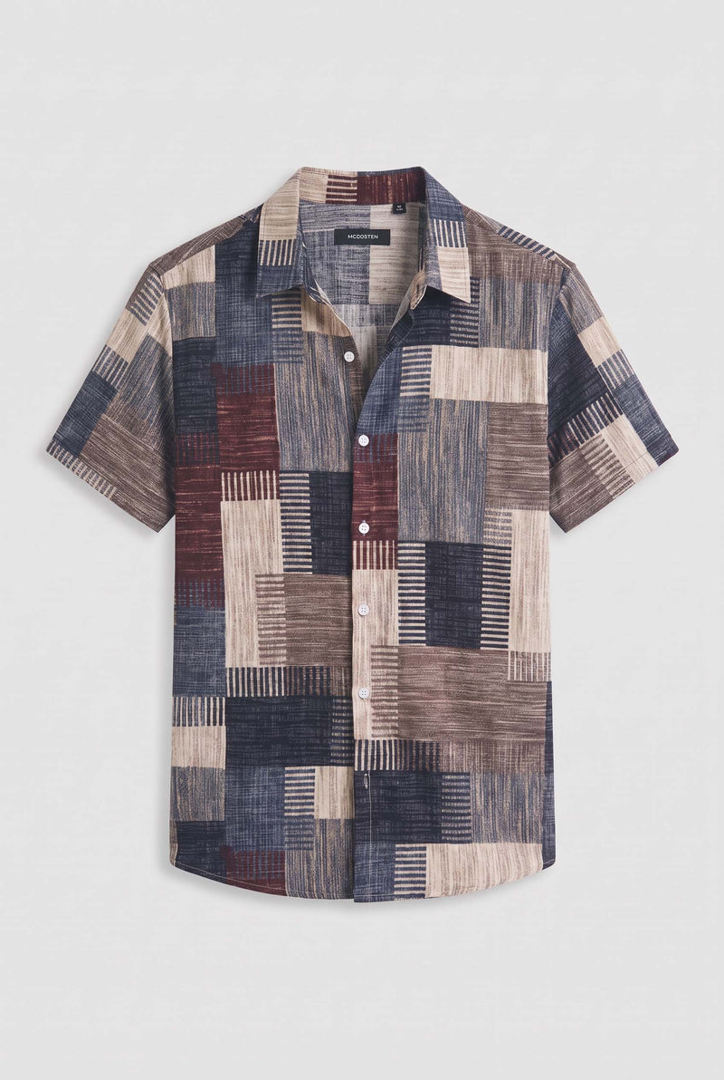 Men's Premium Multicolor Abstract Patchwork Short-Sleeve Casual Shirt