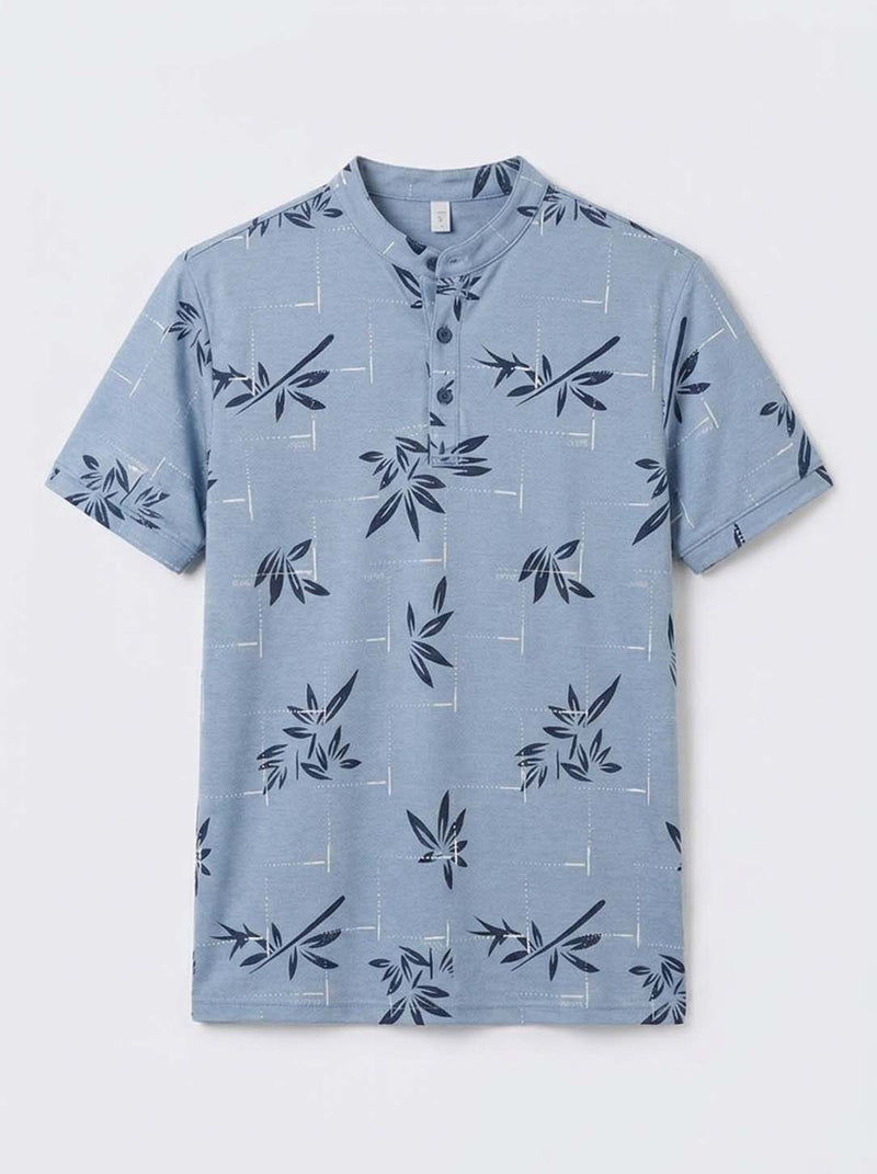 Men's Premium Printed Mandarin Collar Henley T-Shirt