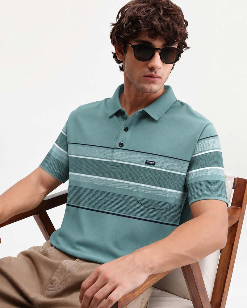 Men’s Premium Textured Polo with Striped Panel Design T-shirt