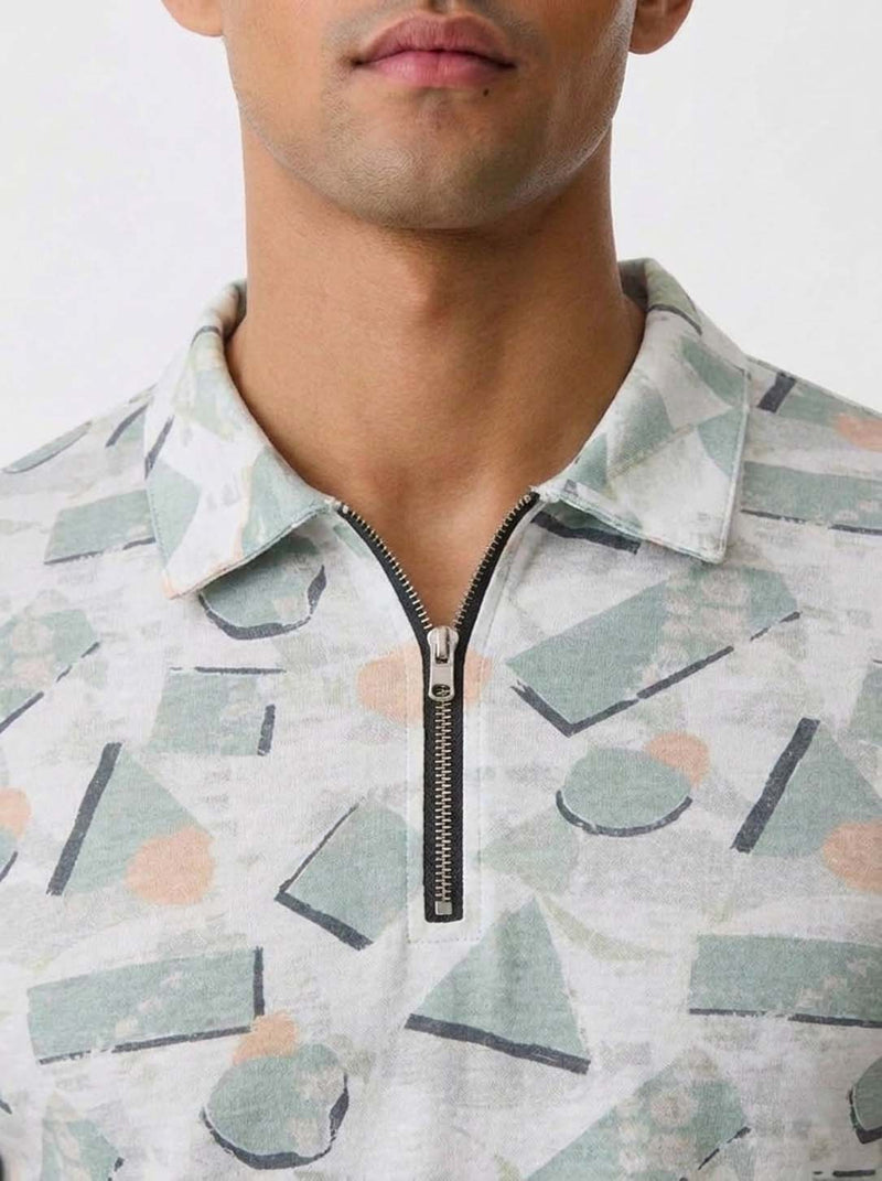 Men's Premium Printed Half-Zip Regular fit T-Shirt