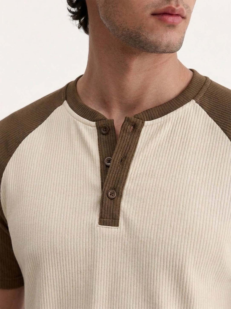 Men's Premium Ribbed Henley Neck Raglan T-Shirt