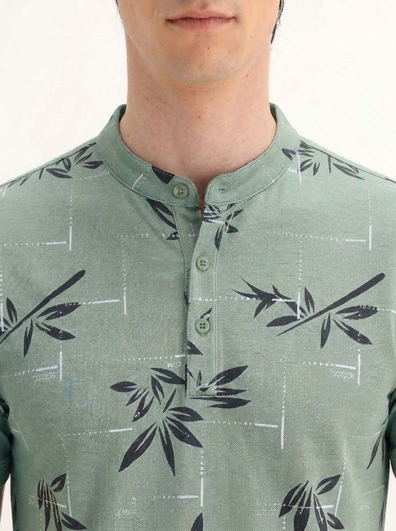 Men's Premium Printed Mandarin Collar Henley T-Shirt