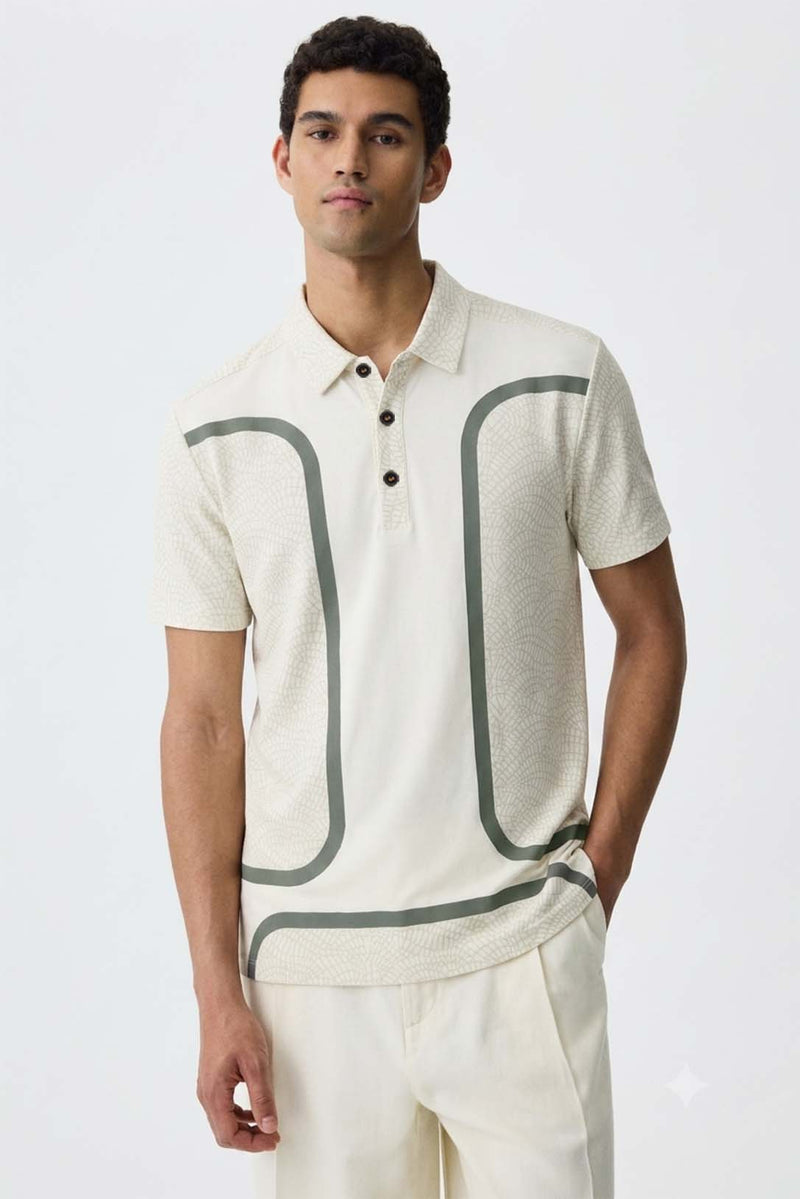 Men's Premium Printed Polo T-Shirt with Contrast Detailing