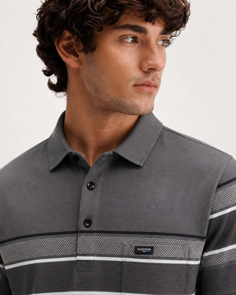 Men’s Premium Textured Polo with Striped Panel Design T-shirt