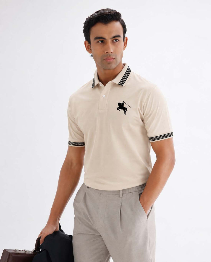 Men’s Premium Cotton Polo Shirt with Contrast Greek Key Collar shirt