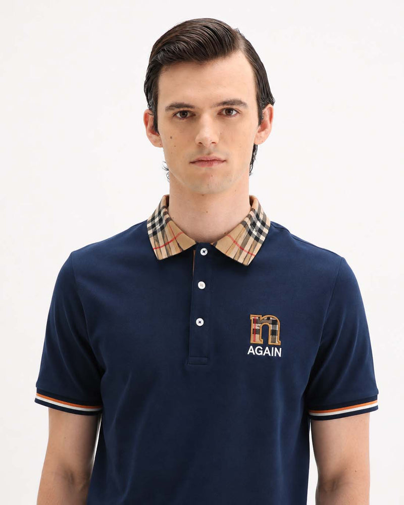 Men’s Premium Cotton Polo Shirt with Contrast Plaid Collar T-shirt