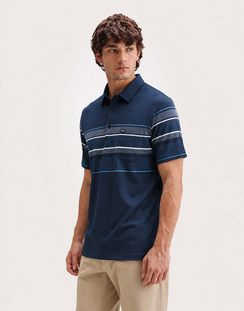 Men’s Premium Textured Polo with Striped Panel Design T-shirt