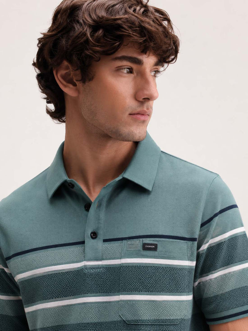 Men’s Premium Textured Polo with Striped Panel Design T-shirt