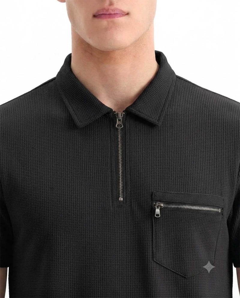 Men’s Premium Textured Half-Zip T-Shirt with Chest Pocket