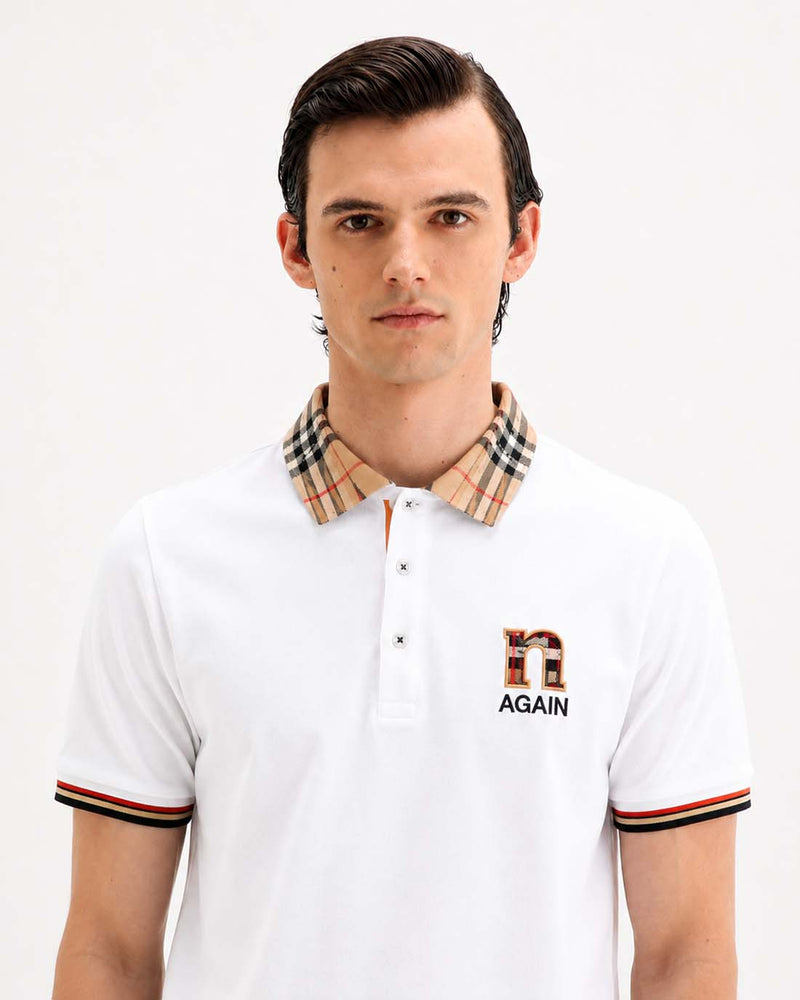 Men’s Premium Cotton Polo Shirt with Contrast Plaid Collar T-shirt