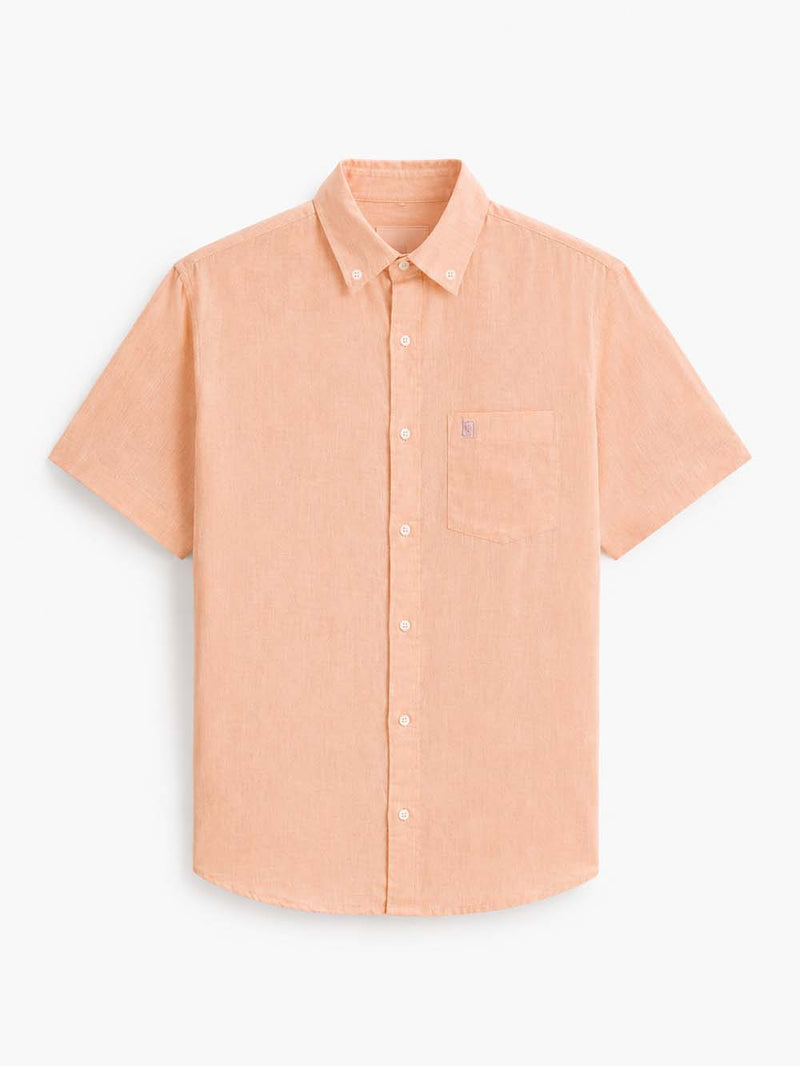 Men’s Linen-Cotton Short Sleeve Button-Down Shirt with Chest Pocket