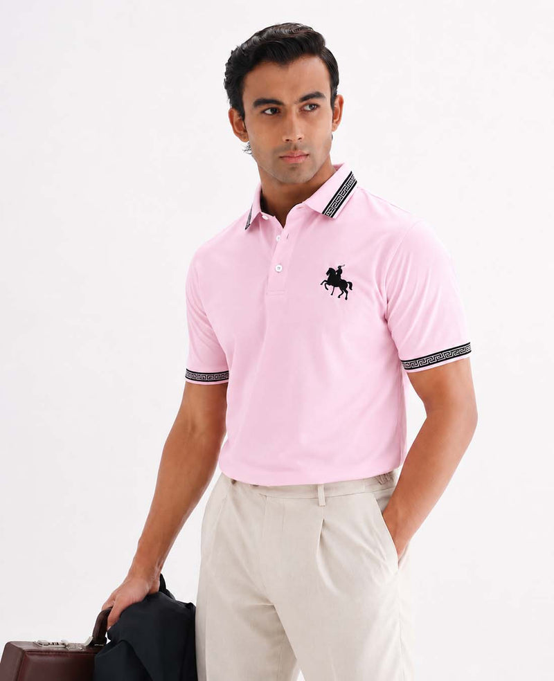 Men’s Premium Cotton Polo Shirt with Contrast Greek Key Collar shirt