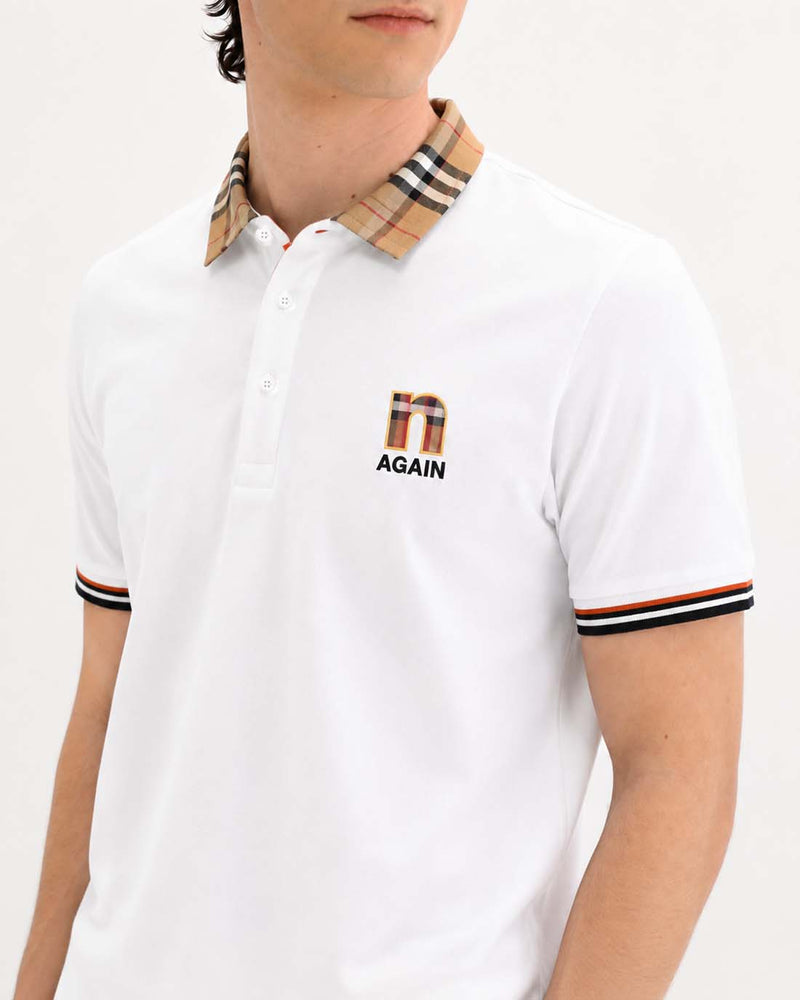 Men’s Premium Cotton Polo Shirt with Contrast Plaid Collar T-shirt