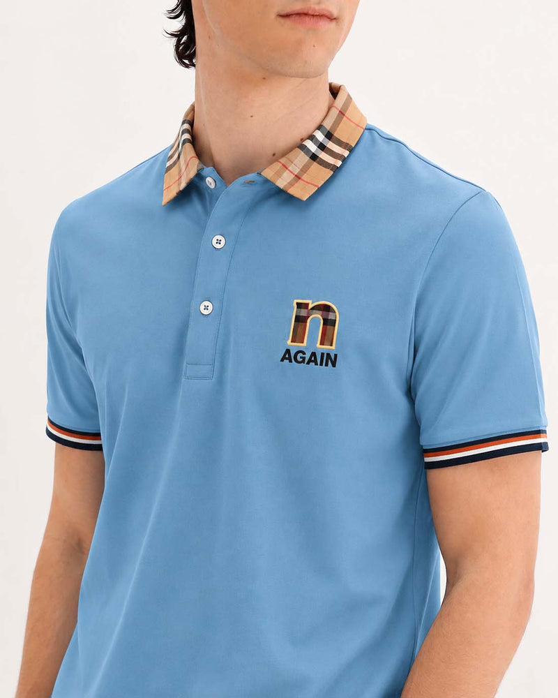 Men’s Premium Cotton Polo Shirt with Contrast Plaid Collar T-shirt