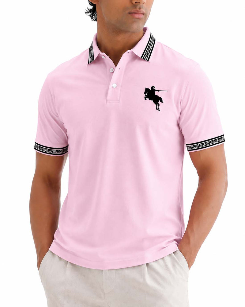 Men’s Premium Cotton Polo Shirt with Contrast Greek Key Collar shirt