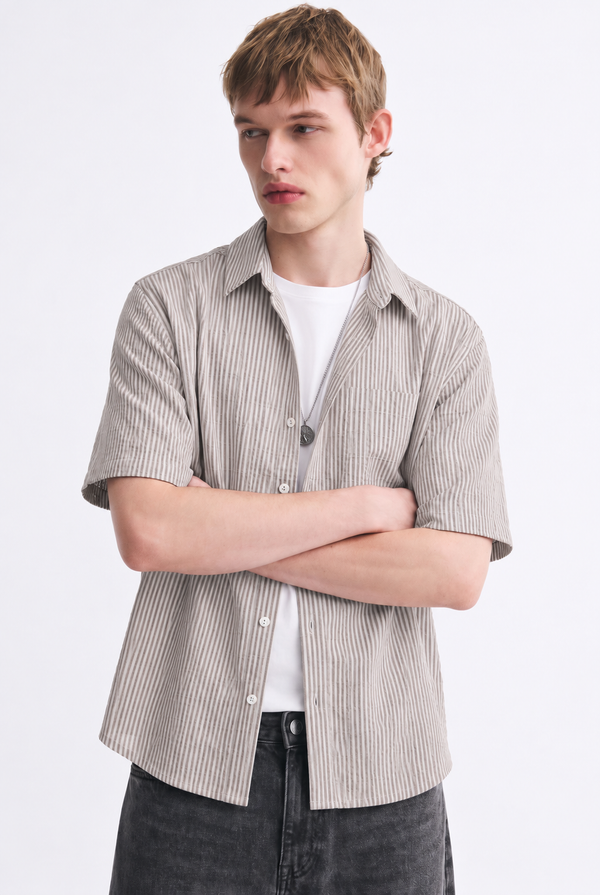 Men's Premium Striped Textured Short-Sleeve Shirt