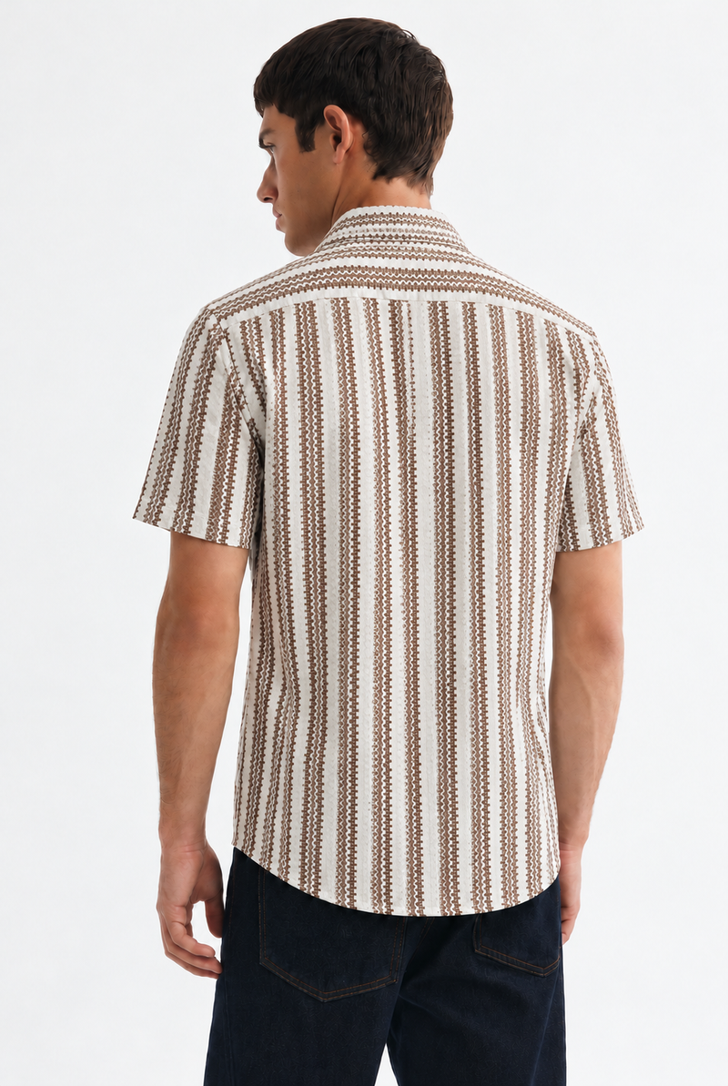 Men's Premium Textured Printed Mandarin Collar Short-Sleeve Shirt
