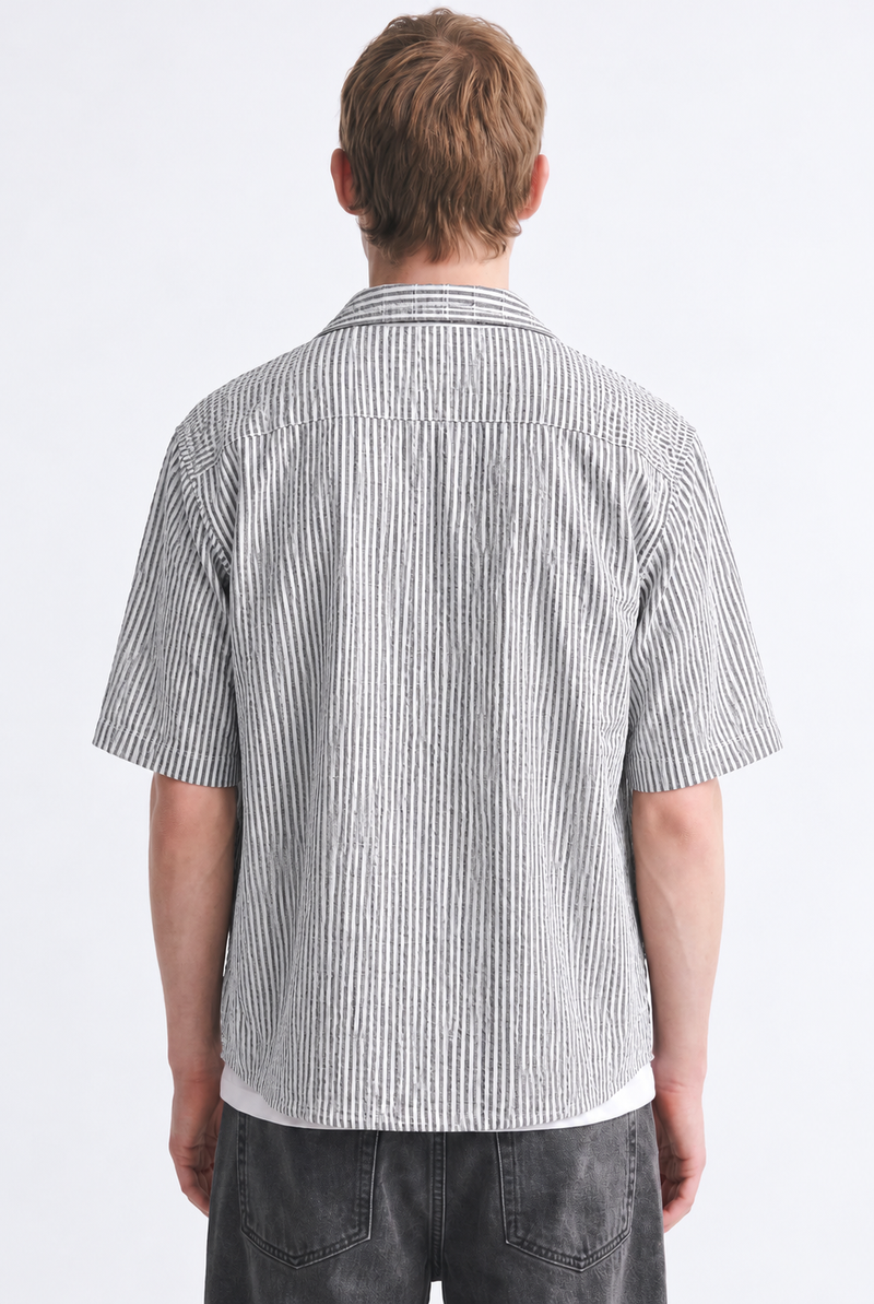 Men's Premium Striped Textured Short-Sleeve Shirt
